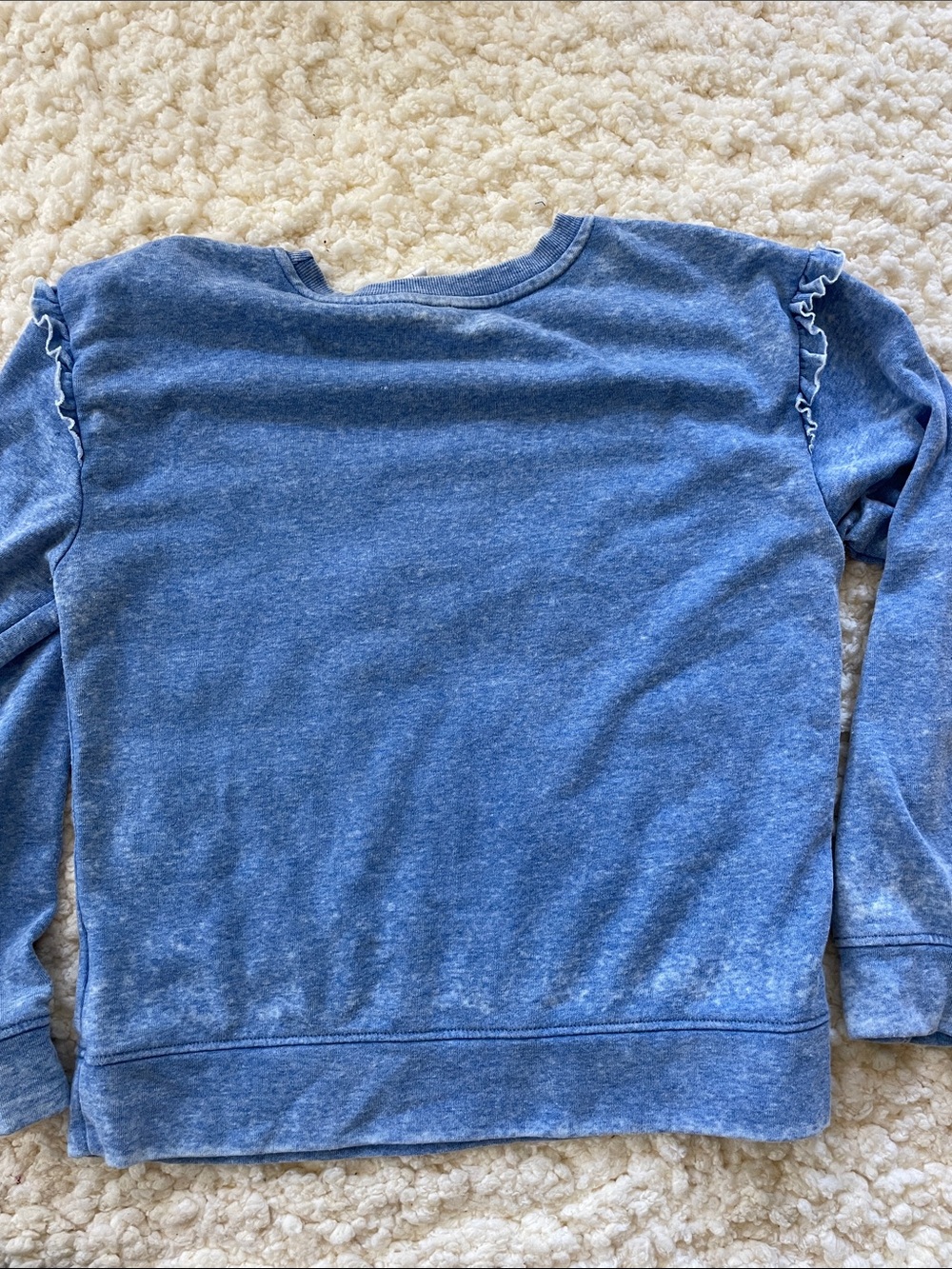 Heathered Blue Ruffle-Shoulder Crew Sweatshirt - Picture 6 of 8